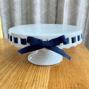 Cake Plate with Navy Ribbon Bow